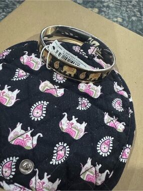 Vera Bradley Pink Elephants Bangle Bracelet Black & Silver NWT (w/case)